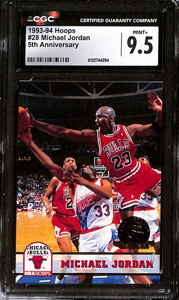1993-94 Hoops Michael Jordan 5th Anniversary #28 CGC 9.5 & 1994-95 Collector's Choice Michael Jordan #23 Silver Signature CGC 10