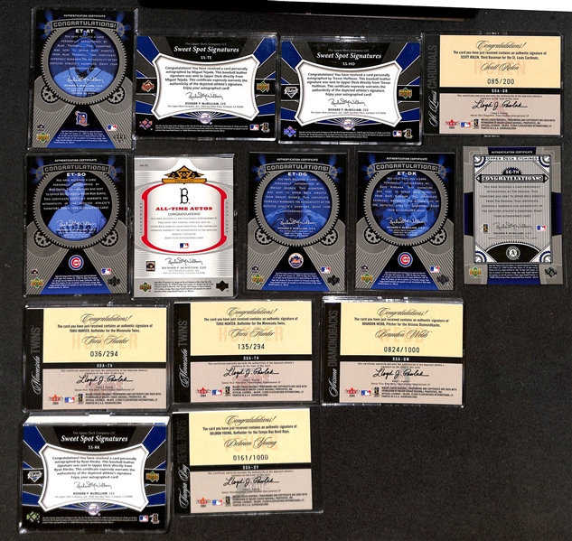 (34) 2004 Baseball Manufacturer Certified Autograph Cards w. Trammell, Tejada, T. Hoffman, Rolen, Santo, F. Lynn, Gooden, Kingman, Hudson, (2) T. Hunter, B. Webb, Klesko, +
