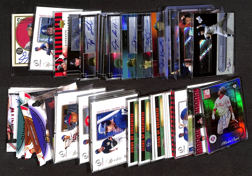 (43) Baseball Manufacturer Certified Autograph Cards w. 10 Multi-Signed Cards - Inc. Kaat, C. Fielder/P. Fielder, Todd Helton, Podres, Tanana, Rowand, Gagne, Uggla, Henson, +