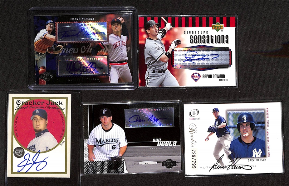 (43) Baseball Manufacturer Certified Autograph Cards w. 10 Multi-Signed Cards - Inc. Kaat, C. Fielder/P. Fielder, Todd Helton, Podres, Tanana, Rowand, Gagne, Uggla, Henson, +