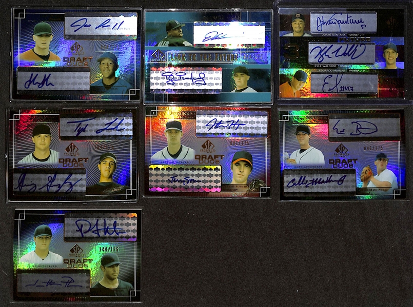 (43) Baseball Manufacturer Certified Autograph Cards w. 10 Multi-Signed Cards - Inc. Kaat, C. Fielder/P. Fielder, Todd Helton, Podres, Tanana, Rowand, Gagne, Uggla, Henson, +