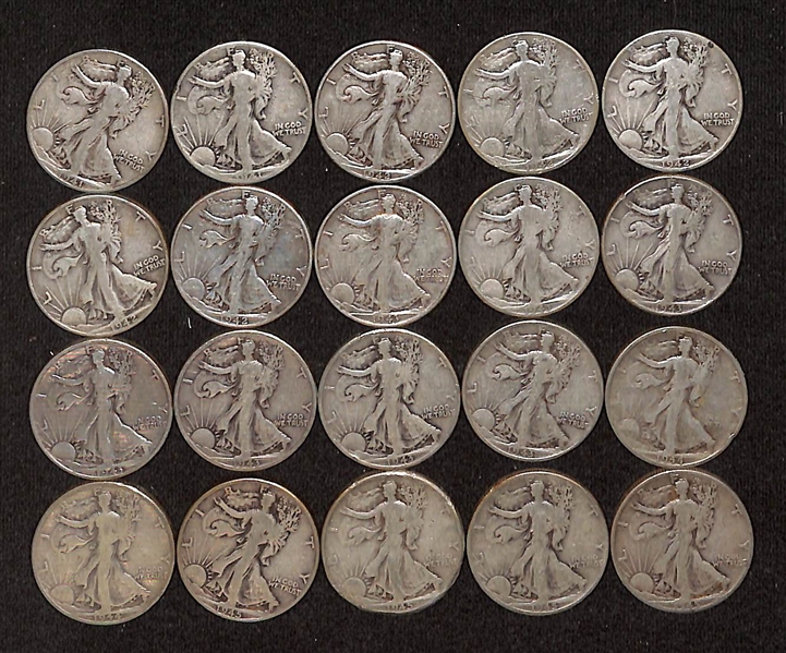 Lot of (20) 1941-1945 Walking Liberty Silver Half Dollars