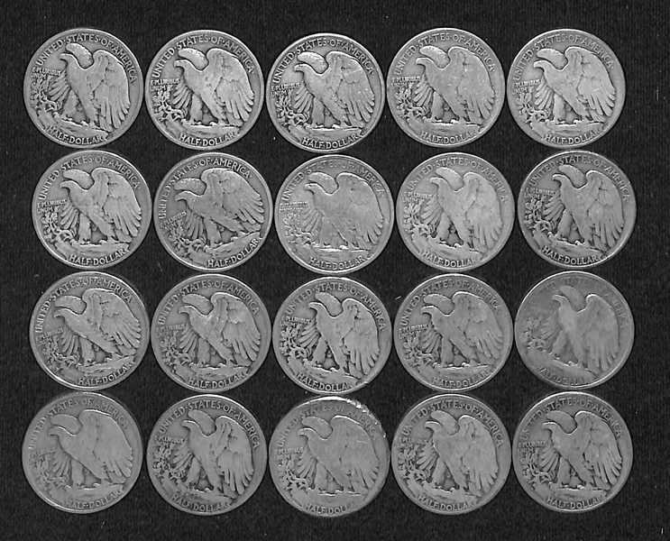  Lot of (20) 1941-1945 Walking Liberty Silver Half Dollars