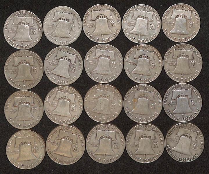   Lot of (20) 1951-1960 Franklin Silver Half Dollars