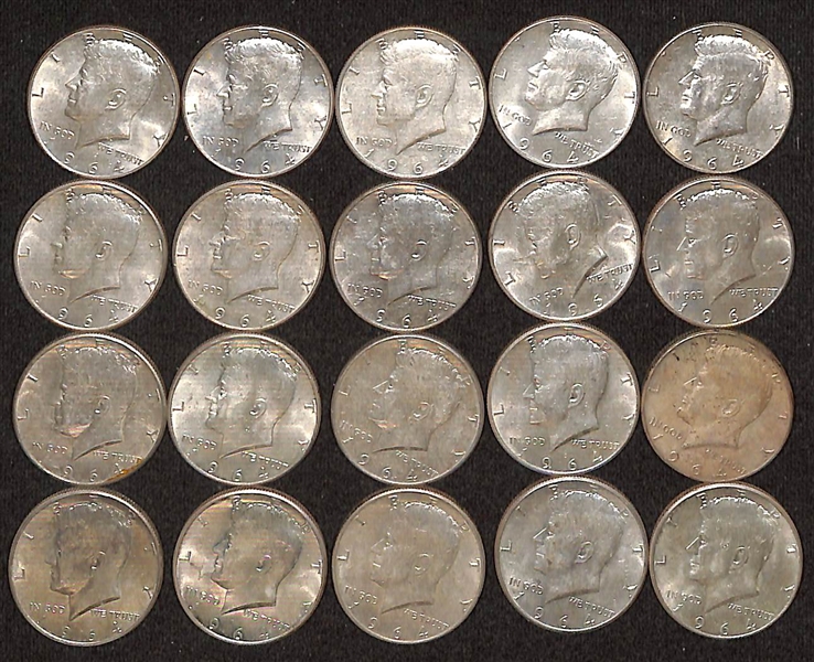    Lot of (20) 1964 Kennedy Silver Half Dollars