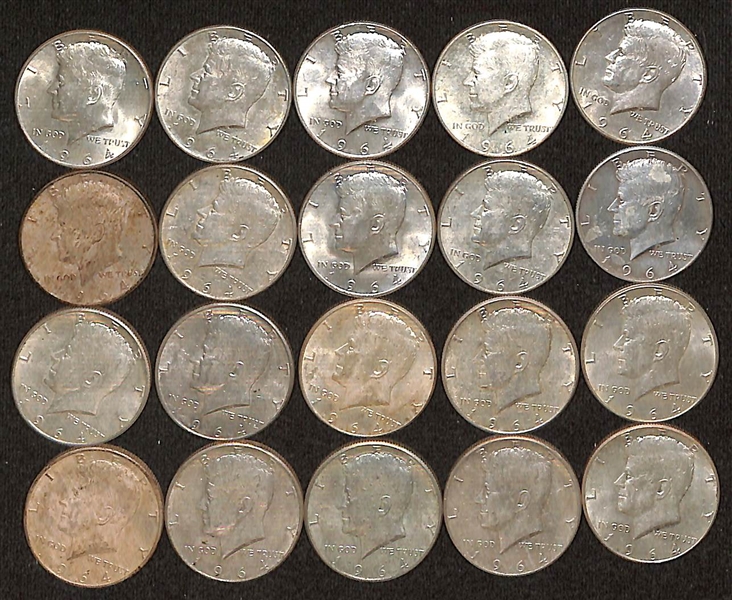    Lot of (20) 1964 Kennedy Silver Half Dollars