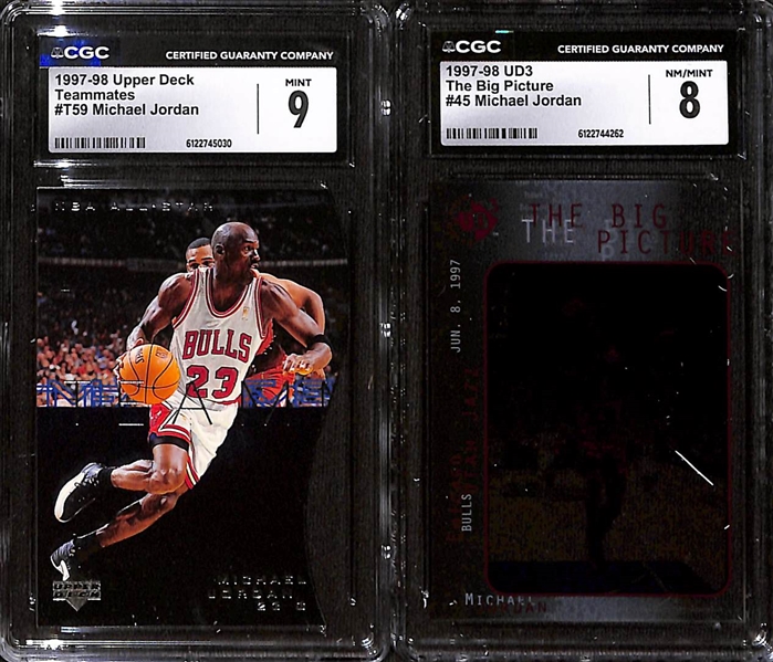 Lot of (5) 1992-98 CGC Graded Michael Jordan Basketball Cards w. 1997-98 Upper Deck Teammates #T59 CGC 9