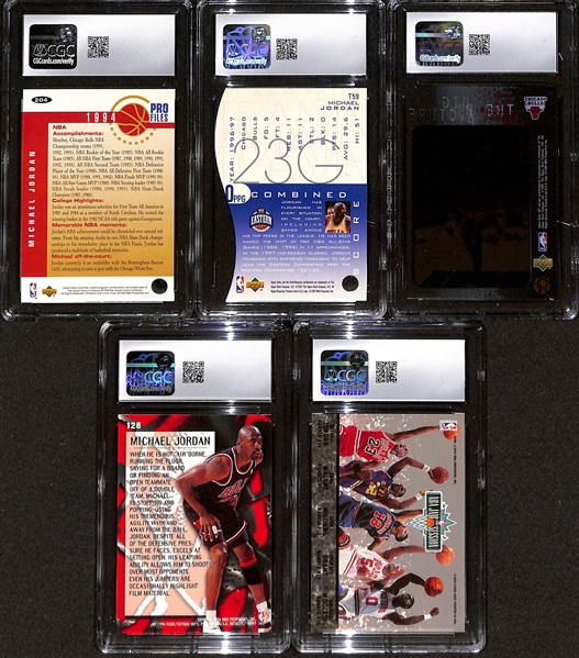 Lot of (5) 1992-98 CGC Graded Michael Jordan Basketball Cards w. 1997-98 Upper Deck Teammates #T59 CGC 9
