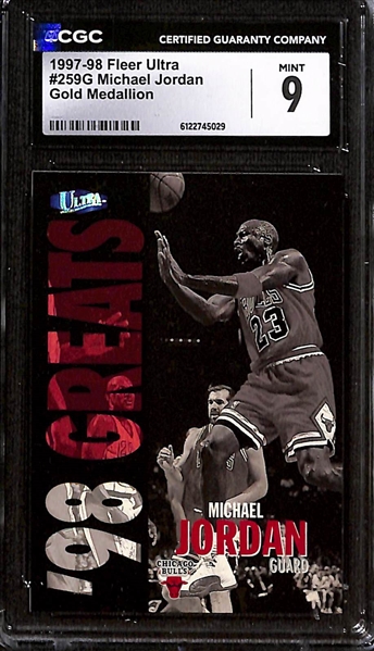 Lot of (3) 1992-98 CGC Graded Michael Jordan Cards w. 1992-93 Panini Stickers #102 CGC 8.5