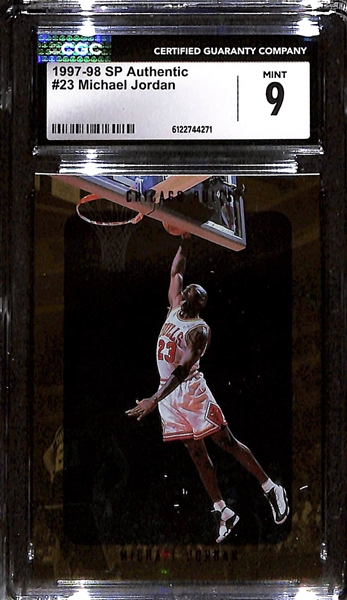Lot of (3) 1992-98 CGC Graded Michael Jordan Cards w. 1992-93 Panini Stickers #102 CGC 8.5