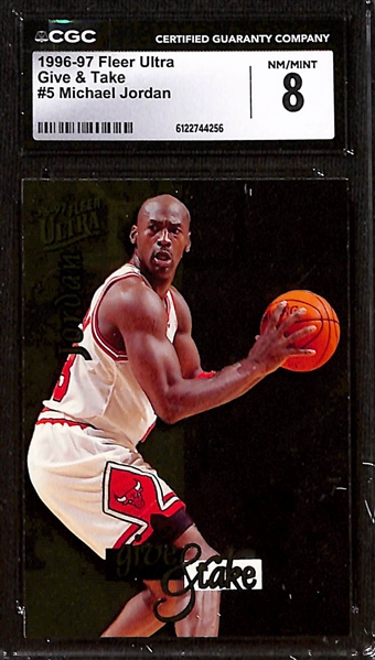 Lot of (3) 1996-98 CGC Graded Michael Jordan Cards w. 1997-98 Stadium Club Hardcourt Heroics CGC 8