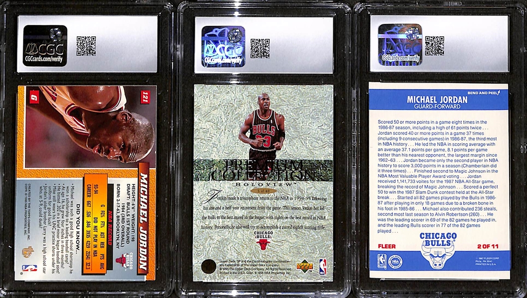 Lot (3) 1987-96 CGC Graded Michael Jordan Cards w. 1994-95 Topps Embossed Golden Idols CGC 8