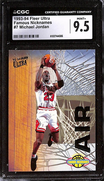 Lot of (3) 1993-98 CGC Graded Michael Jordan Cards w. 1993-94 Fleer Ultra Famous Nicknames #7 CGC 9.5