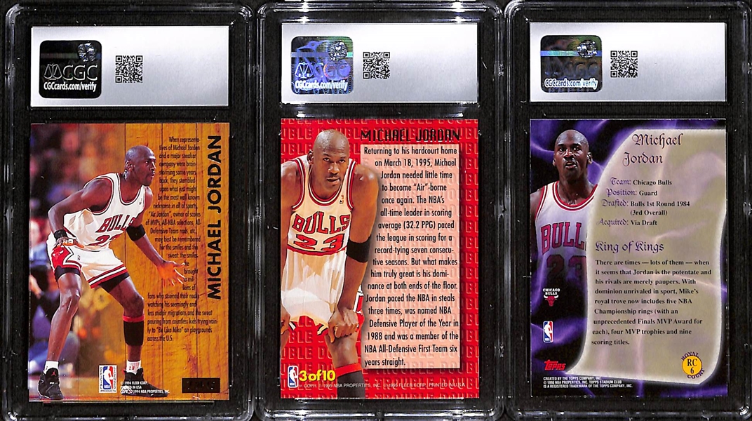 Lot of (3) 1993-98 CGC Graded Michael Jordan Cards w. 1993-94 Fleer Ultra Famous Nicknames #7 CGC 9.5
