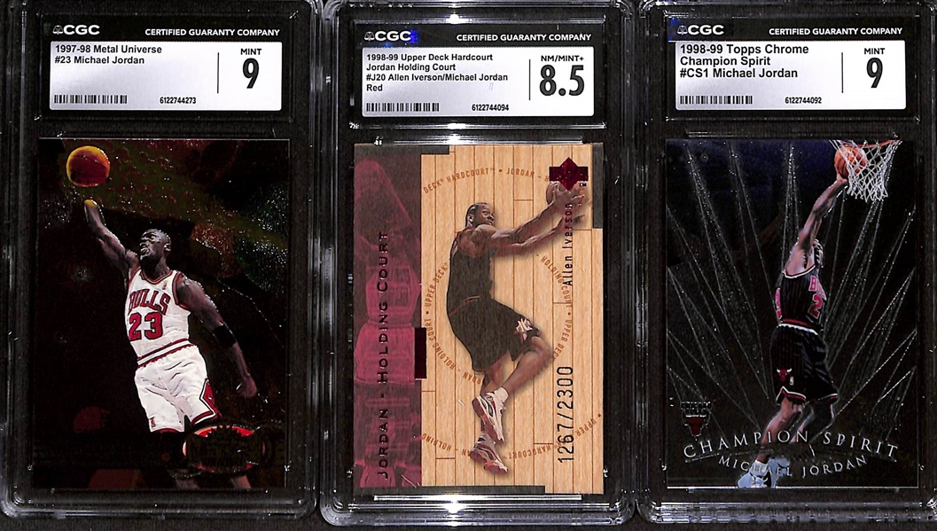 Lot of (3)  1997-99 CGC Graded Michael Jordan Cards w. 1997-98 Metal Universe #23 CGC 9