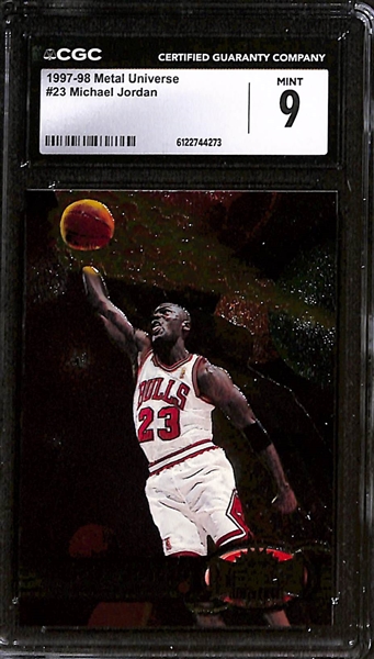 Lot of (3)  1997-99 CGC Graded Michael Jordan Cards w. 1997-98 Metal Universe #23 CGC 9