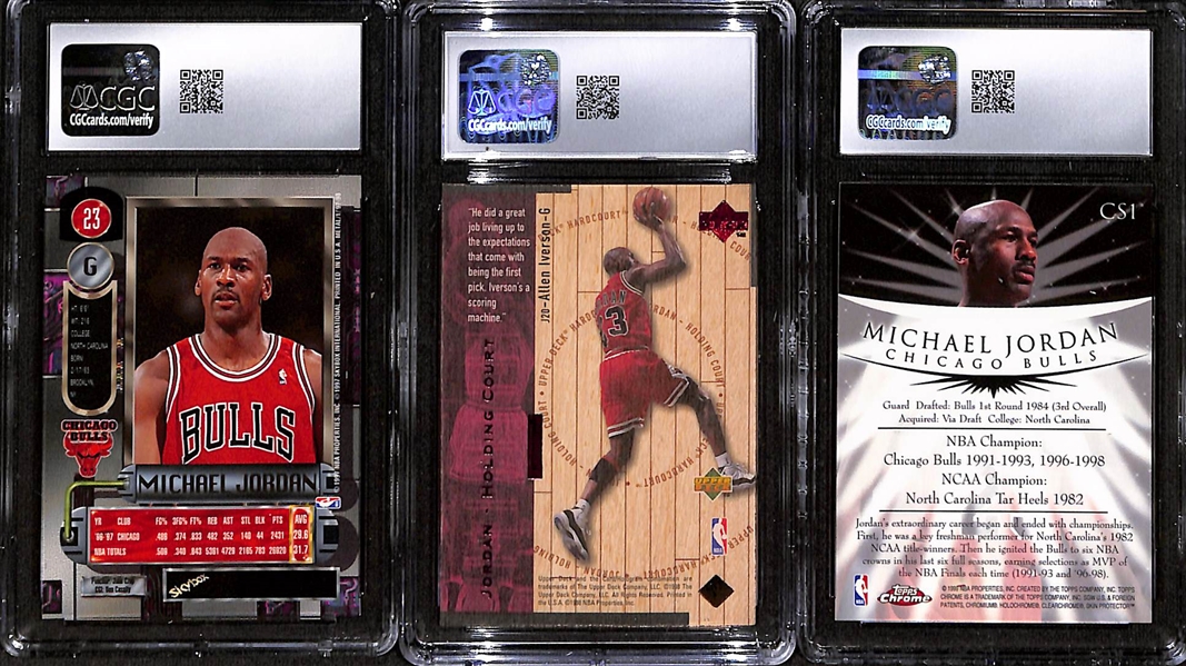 Lot of (3)  1997-99 CGC Graded Michael Jordan Cards w. 1997-98 Metal Universe #23 CGC 9