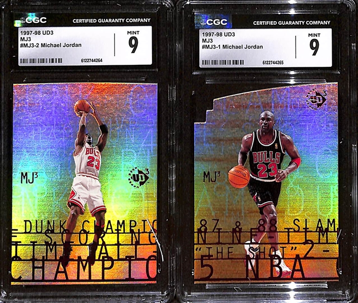 (2) 1997-98 CGC 9 1997-98 UD3 MJ3 Michael Jordans w. #MJ3-2 & #MJ3-1