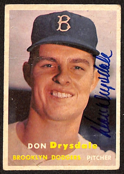 1957 Topps Don Drysdale #18 Rookie Card - Autographed (JSA Auction Letter)