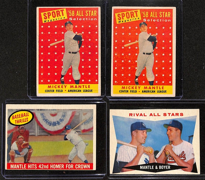 Lot of (4) Topps Mickey Mantle Cards - 1958 through 1960 w. (2) 1958 All Star Cards