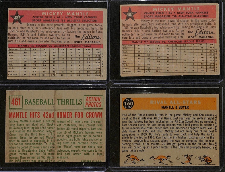 Lot of (4) Topps Mickey Mantle Cards - 1958 through 1960 w. (2) 1958 All Star Cards