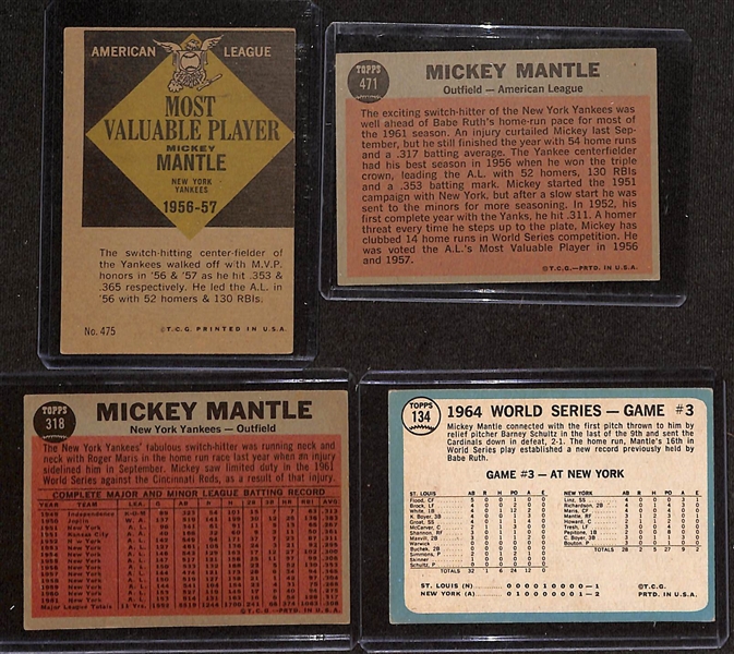 Lot of (4) Topps Mickey Mantle Cards - 1961 through 1965 w. 1961 MVP Card #475