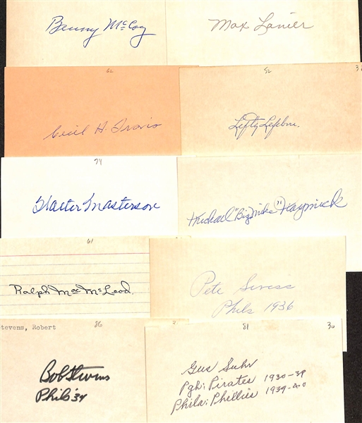 100+ Signed Baseball Index Cards (Mostly Players From 1920s-1960s) Inc. Barney McCoy, Max Lanier, Cecil Travis, + (JSA Auction Letter)