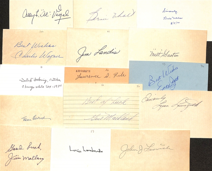 100+ Signed Baseball Index Cards (Mostly Players From 1920s-1960s) Inc. Barney McCoy, Max Lanier, Cecil Travis, + (JSA Auction Letter)