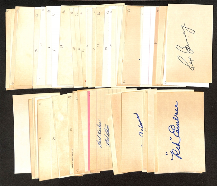 90+ Signed Baseball Index Cards (Mostly Players From 1920s-1960s) Inc. Rex Barney, Clay Bryant, Bobby Adams, Al Campanis, Soup Campbell, Gene Baker, Joe Moore, + (JSA Auction Letter)