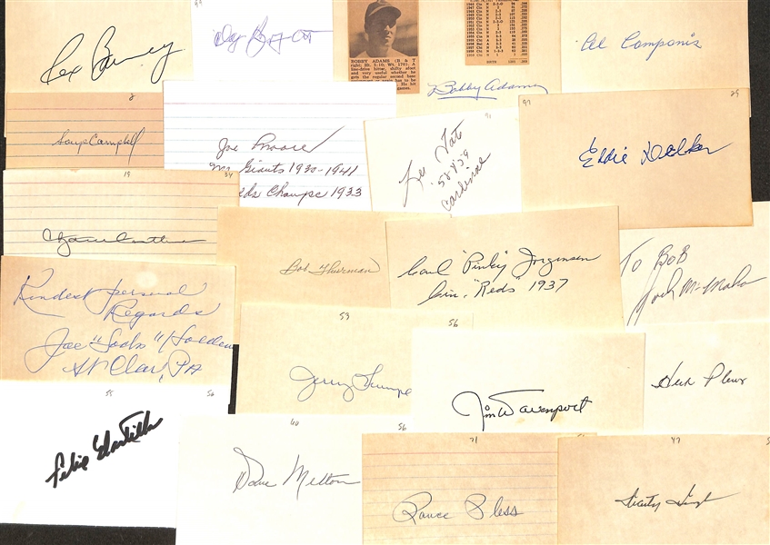 90+ Signed Baseball Index Cards (Mostly Players From 1920s-1960s) Inc. Rex Barney, Clay Bryant, Bobby Adams, Al Campanis, Soup Campbell, Gene Baker, Joe Moore, + (JSA Auction Letter)