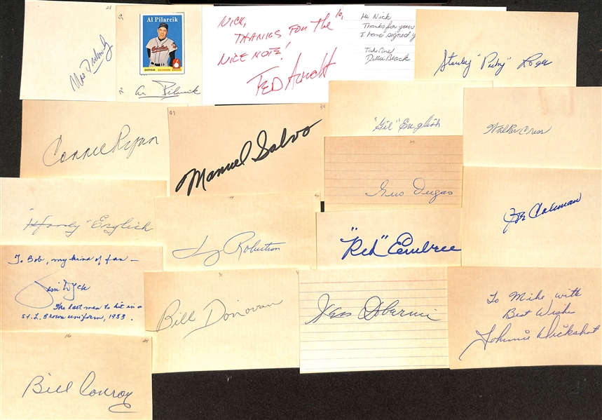 90+ Signed Baseball Index Cards (Mostly Players From 1920s-1960s) Inc. Rex Barney, Clay Bryant, Bobby Adams, Al Campanis, Soup Campbell, Gene Baker, Joe Moore, + (JSA Auction Letter)