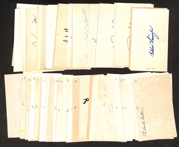 85+ Signed Baseball Index Cards (Mostly Players From 1920s-1960s) Inc. Eddie Sawyer, Eddie Collins Jr., Ray Shore, Bobby Malkmus, Bill Jurges, Alex Kellner, Bubba Church, + (JSA Auction Letter)