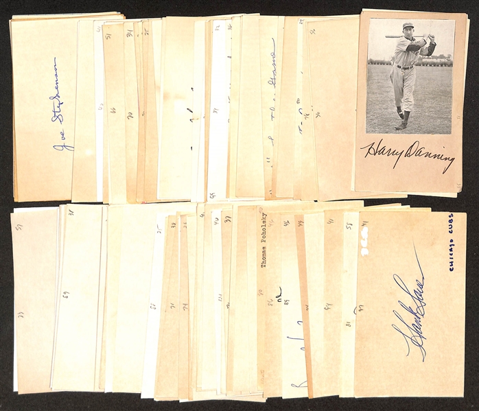 90+ Signed Baseball Index Cards (Mostly Players From 1920s-1960s) Inc. Harry Danning, Frank Crosetti, Sam Chapman, Ferris Fain, Harry Walker, Frank Stewart, Tot Pressnell, Chief Hogsett, + (JSA...
