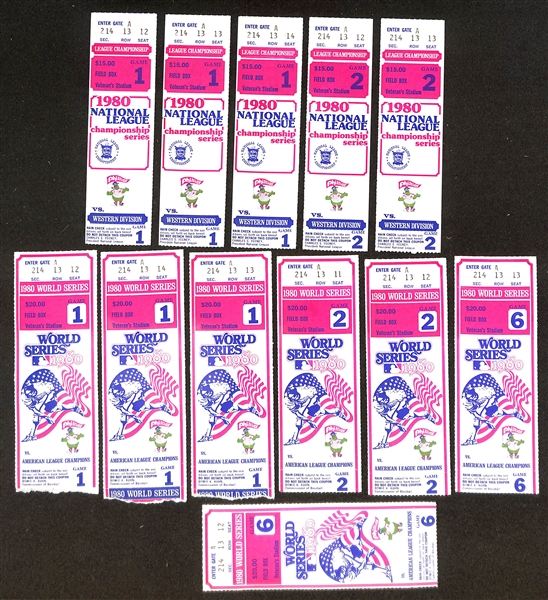 Lot w. (5) 1980 National League Championship Series & (7) 1980 World Series Game Tickets