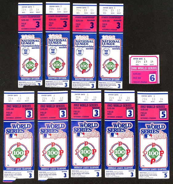 Lot of (4) National League Championship Series Game 3 Tickets & (5) 1983 World Series Game Tickets