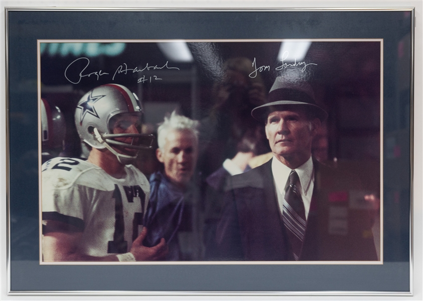 Roger Staubach & Tom Landry Signed Framed and Matted 30x20 Photo (+JSA Auction Letter)