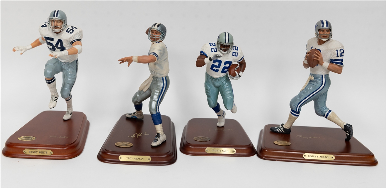 Lot of (4) Hall of Famer Danbury Mint Dallas Cowboy All-Star Figurines w. Randy White, Roger Staubach, Troy Aikman, Emmitt Smith