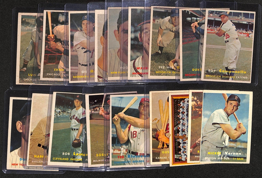 Lot of (19) 1957 Topps Baseball Cards w. Roy Campanella, Duke Snider, more