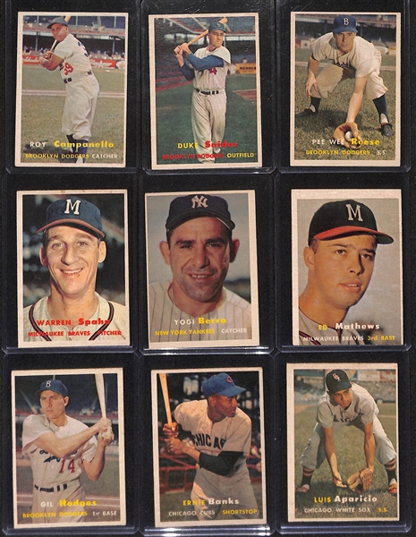 Lot of (19) 1957 Topps Baseball Cards w. Roy Campanella, Duke Snider, more