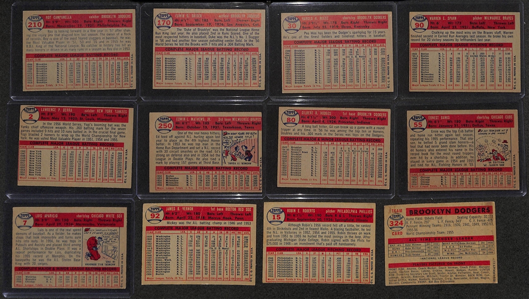 Lot of (19) 1957 Topps Baseball Cards w. Roy Campanella, Duke Snider, more