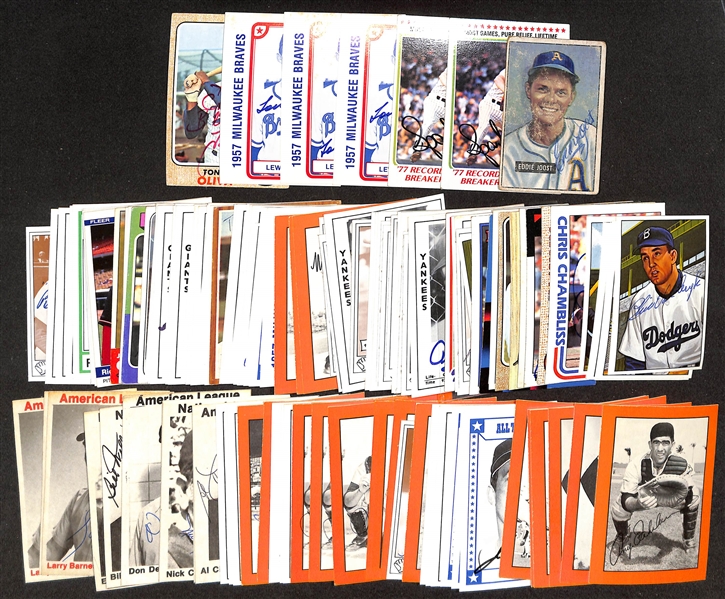 Lot of (120+) Signed Baseball Cards w. Eddie Joost, (2) Sparky Lyle (2), Tony Oliva, Lew Burdette, +(JSA Auction Letter)