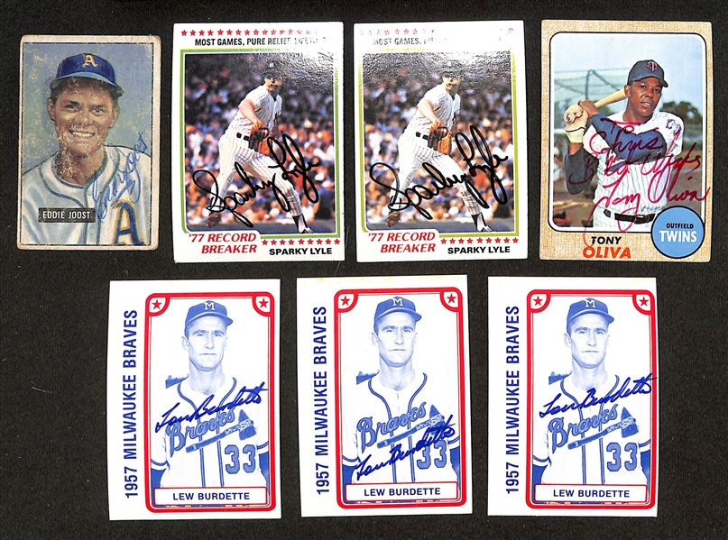 Lot of (120+) Signed Baseball Cards w. Eddie Joost, (2) Sparky Lyle (2), Tony Oliva, Lew Burdette, +(JSA Auction Letter)