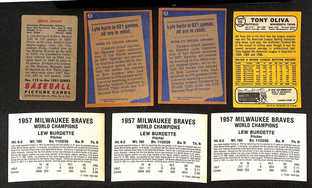 Lot of (120+) Signed Baseball Cards w. Eddie Joost, (2) Sparky Lyle (2), Tony Oliva, Lew Burdette, +(JSA Auction Letter)