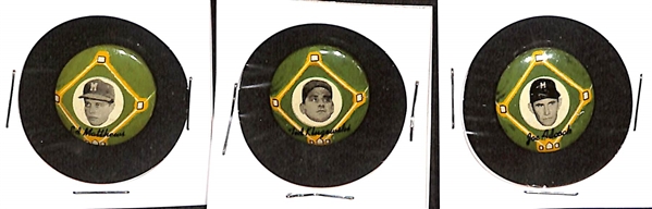 Lot of (11) 1956 PM15 Yellow Basepath Pins w. (2) Robin Roberts & Richie Ashburn