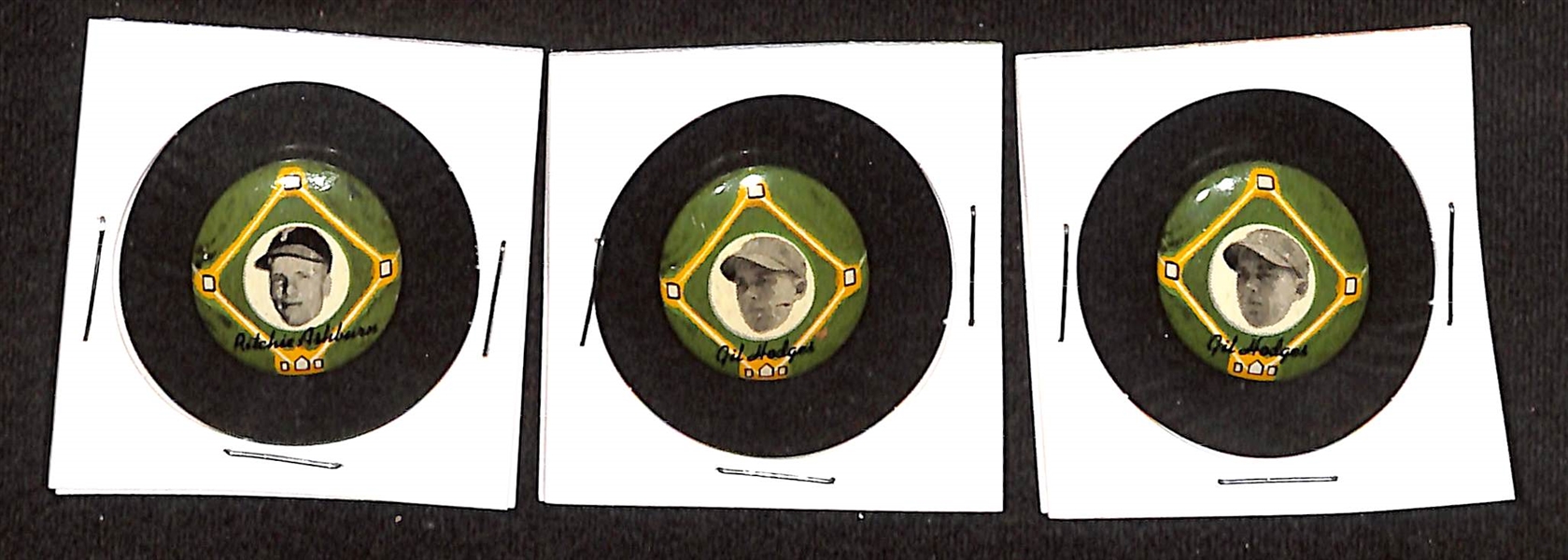 Lot of (10) 1956 PM15 Yellow Basepath Pins w. Al Kaline & Minnie Minoso