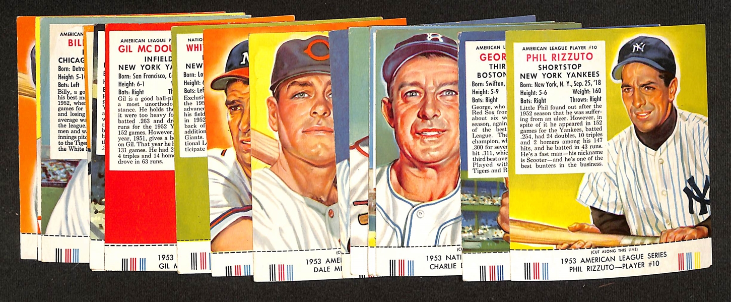 Lot of (16) Different 1953 Red Man Tobacco Cards with Tabs w. Phil Rizzuto