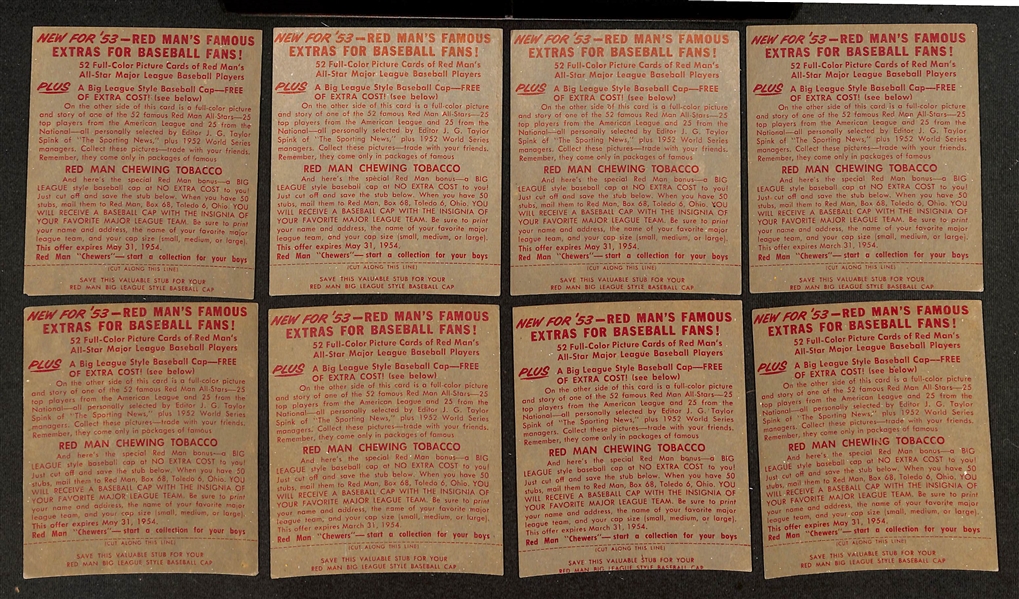 Lot of (16) Different 1953 Red Man Tobacco Cards with Tabs w. Phil Rizzuto