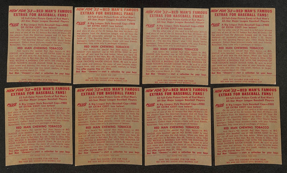 Lot of (16) Different 1953 Red Man Tobacco Cards with Tabs w. Phil Rizzuto