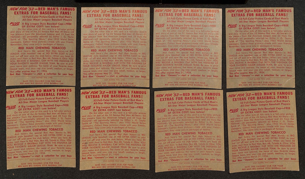 Lot of (16) Different 1953 Red Man Tobacco Cards with Tabs w. Richie Ashburn