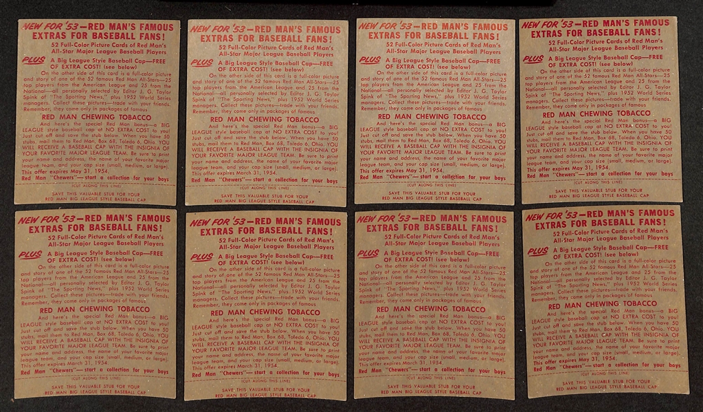 Lot of (16) Different 1953 Red Man Tobacco Cards with Tabs w. Richie Ashburn